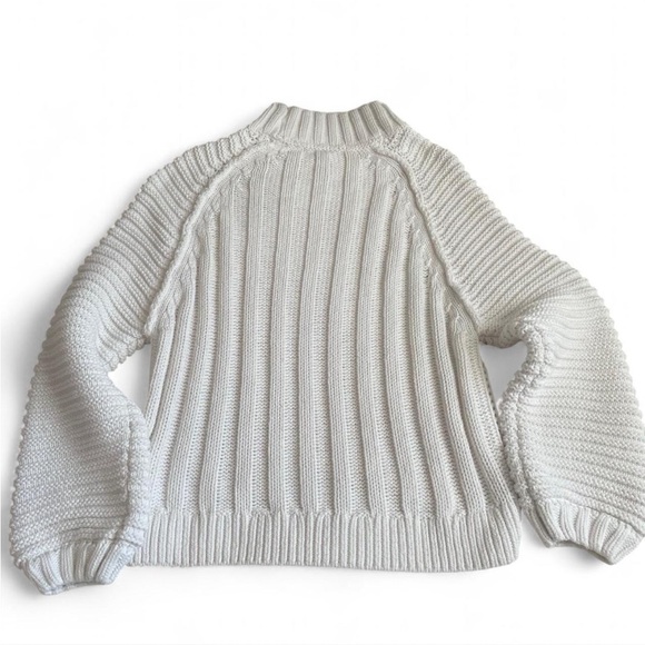Free People High Neck Chunky Balloon Sleeve Knit White Cotton Sweater - Picture 2 of 12